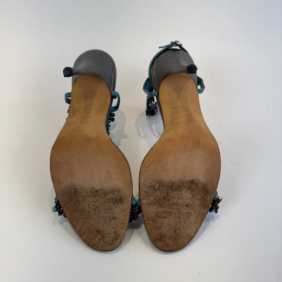 Manolo Blahnik Strappy Sandals with Turquoise Beaded Accents, EU 39.5 - Picture 7 of 16